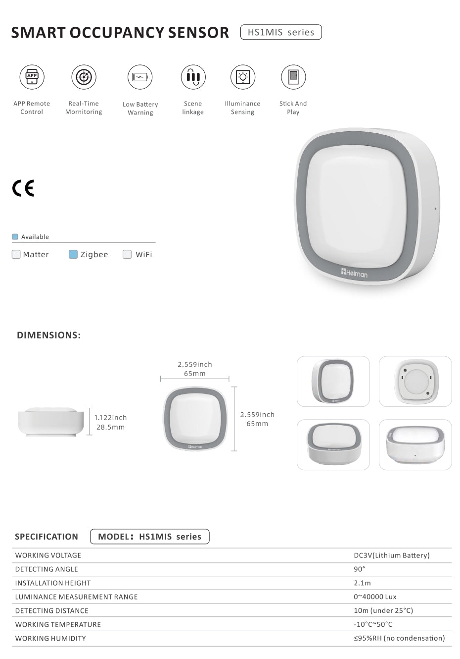 Zigbee 3.0 infrared presence detector HS1MIS
