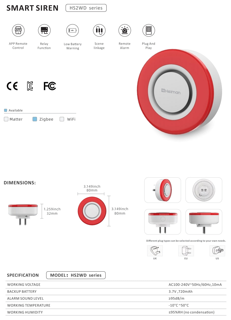 Zigbee Innensirene und Repeater Heiman HS2WD