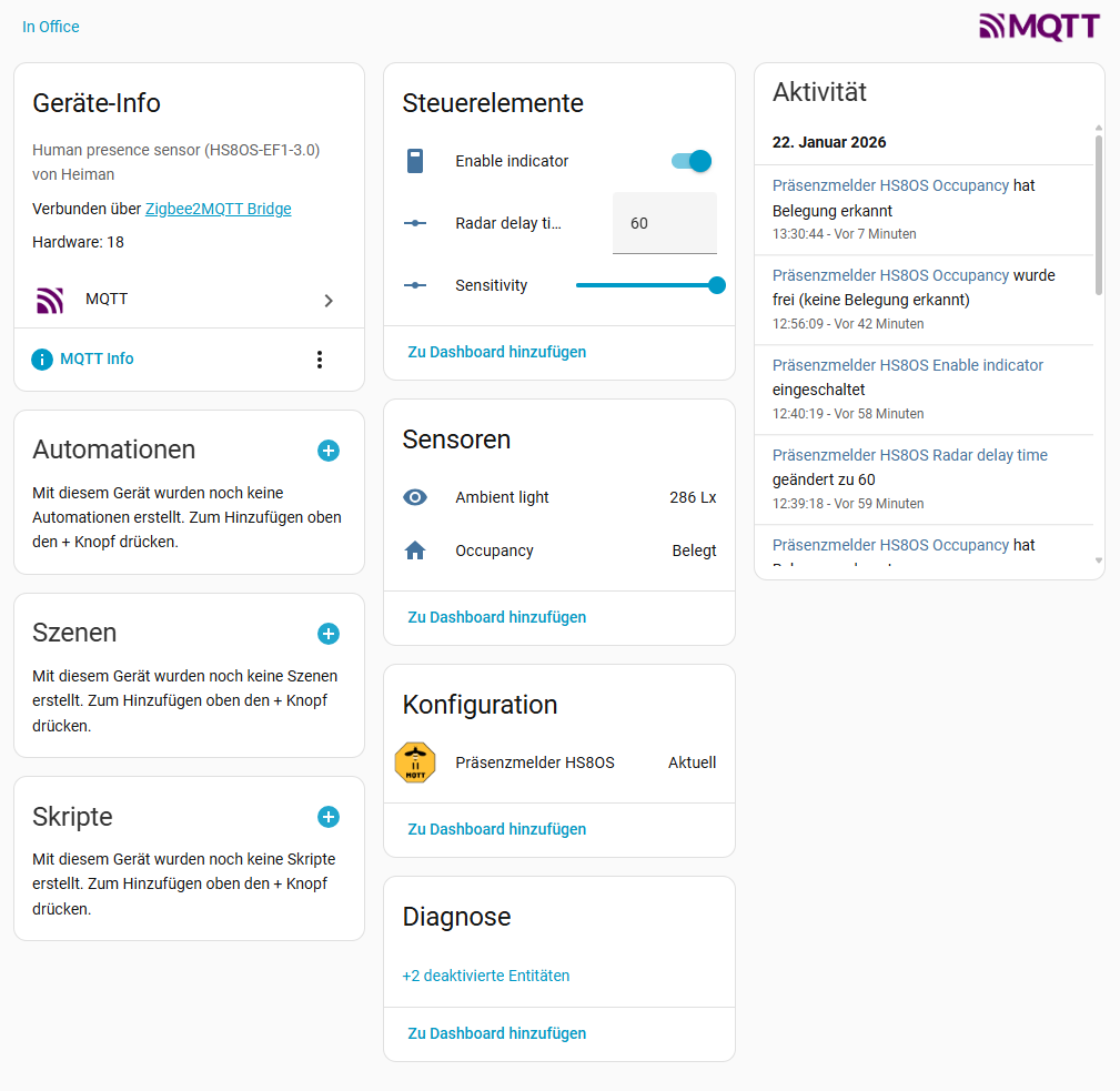 Präsenzmelder Zigbee Heiman HS8OS