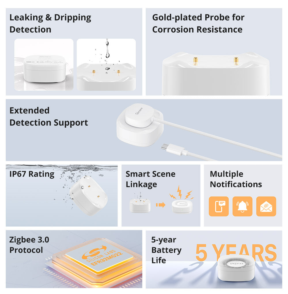 SONOFF SNZB-05P Zigbee 3.0 Water Detector, Smart Home Water Sensor