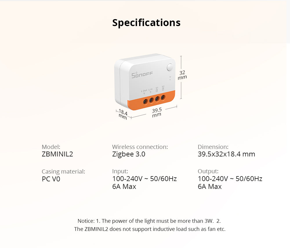 SONOFF Zigbee Smart Switch ZBMINIL2, no neutral wire required!