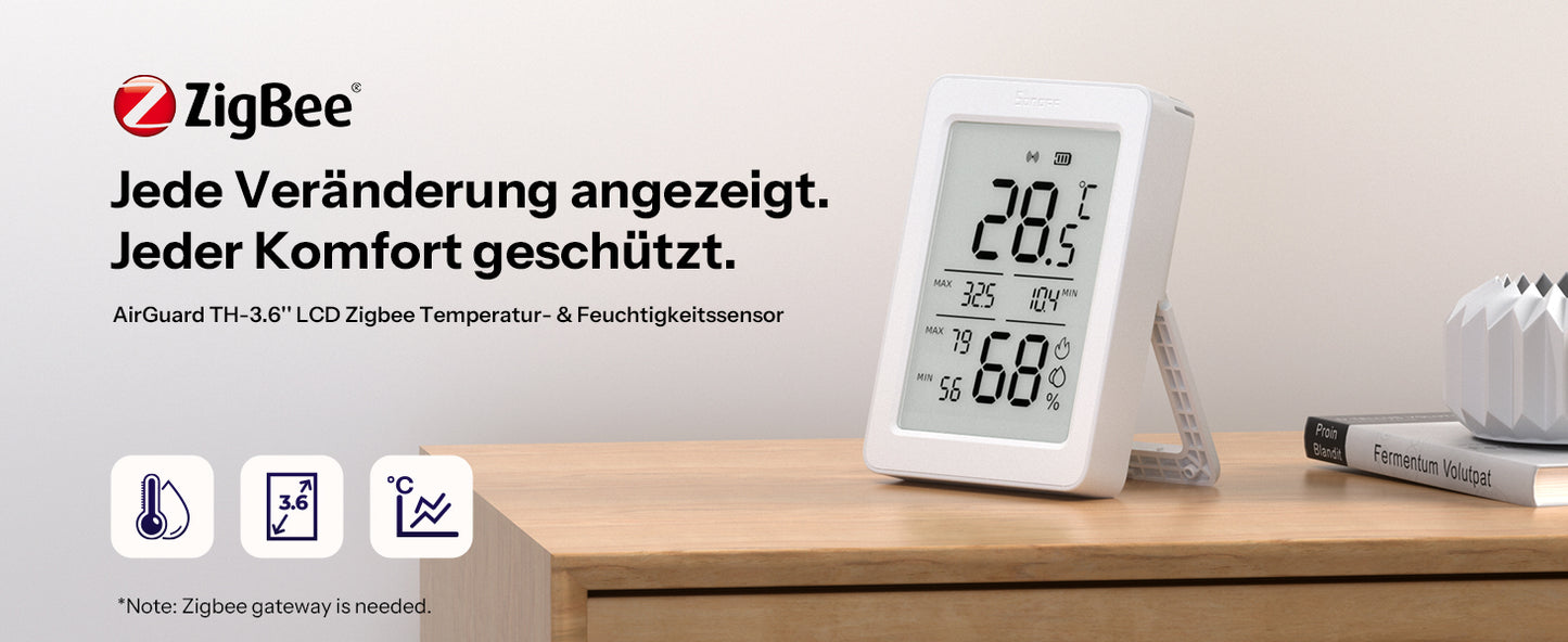 SONOFF AirGuard TH SNZB-02DR2 – 3.6" LCD Temperatur- und Feuchtigkeitssensor, Zigbee