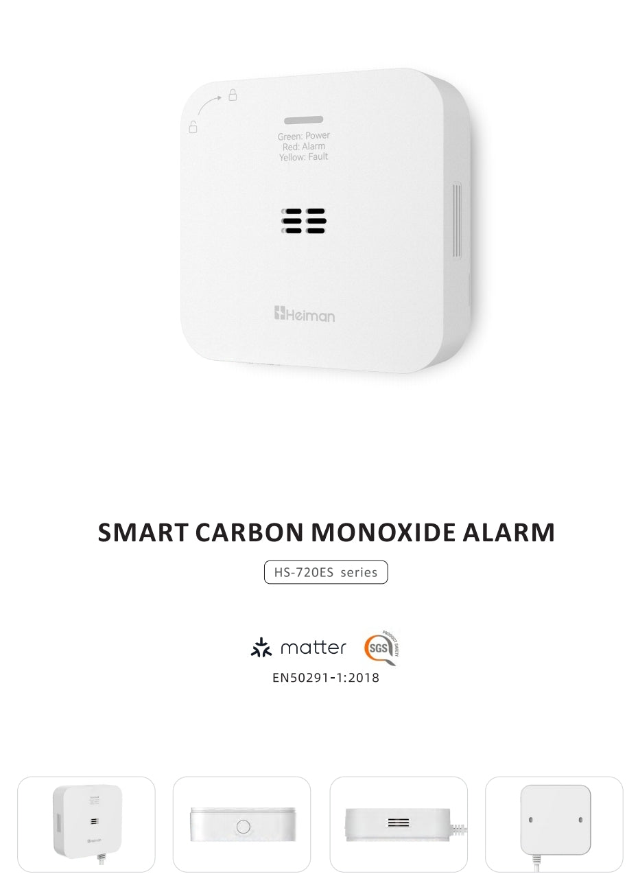 Heiman HM-720-ES-WE Funkvernetzter CO-Melder – gruppenfähiger Kohlenmonoxidmelder
