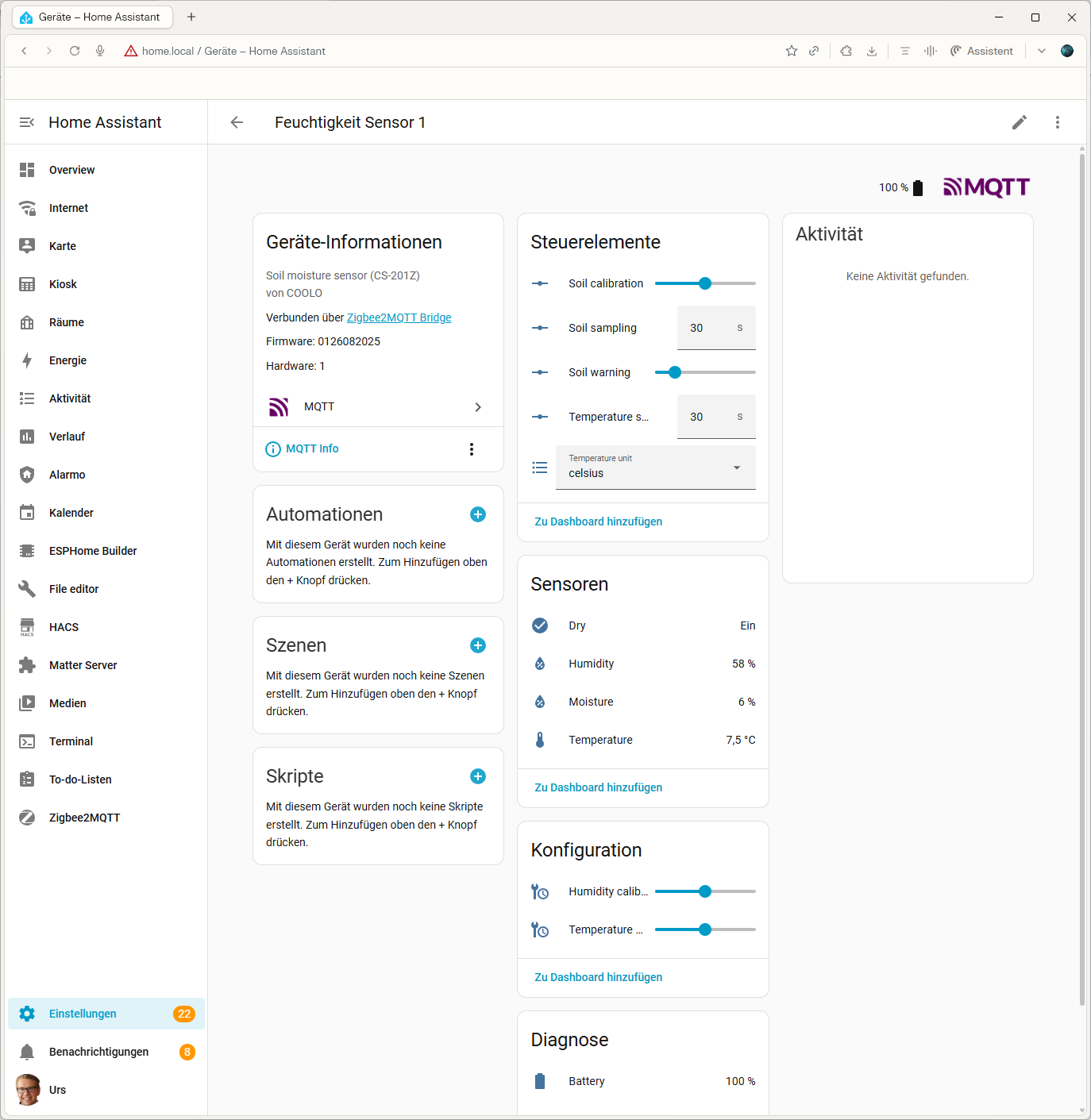 Zigbee Bodenfeuchte- und Temperatursensor IP67, Smart Soil Tester für Garten & Pflanzen, kompatibel mit Zigbee Gateway / Home Assistant