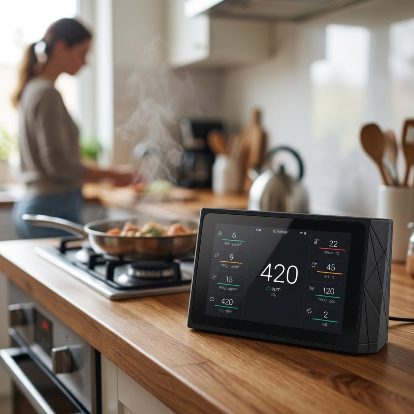 Indoor Air Quality Monitor - CO2, TVOC, PM Sensor, Luftfeuchtigkeit