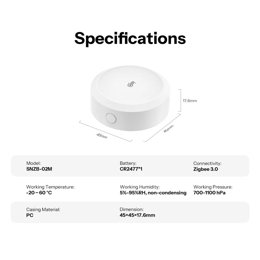 SONOFF SNZB-02M Zigbee Luftdruck-, Temperatur- und Luftfeuchtigkeitssensor