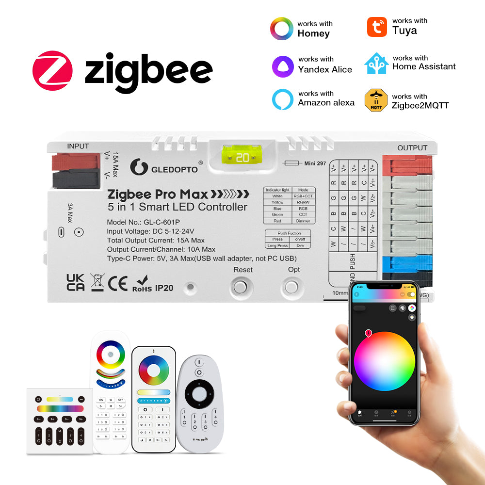 GLEDOPTO GL-C-601P für RGBCCT-, RGBW-, RGB-, CCT- und einfarbige LED-Streifen