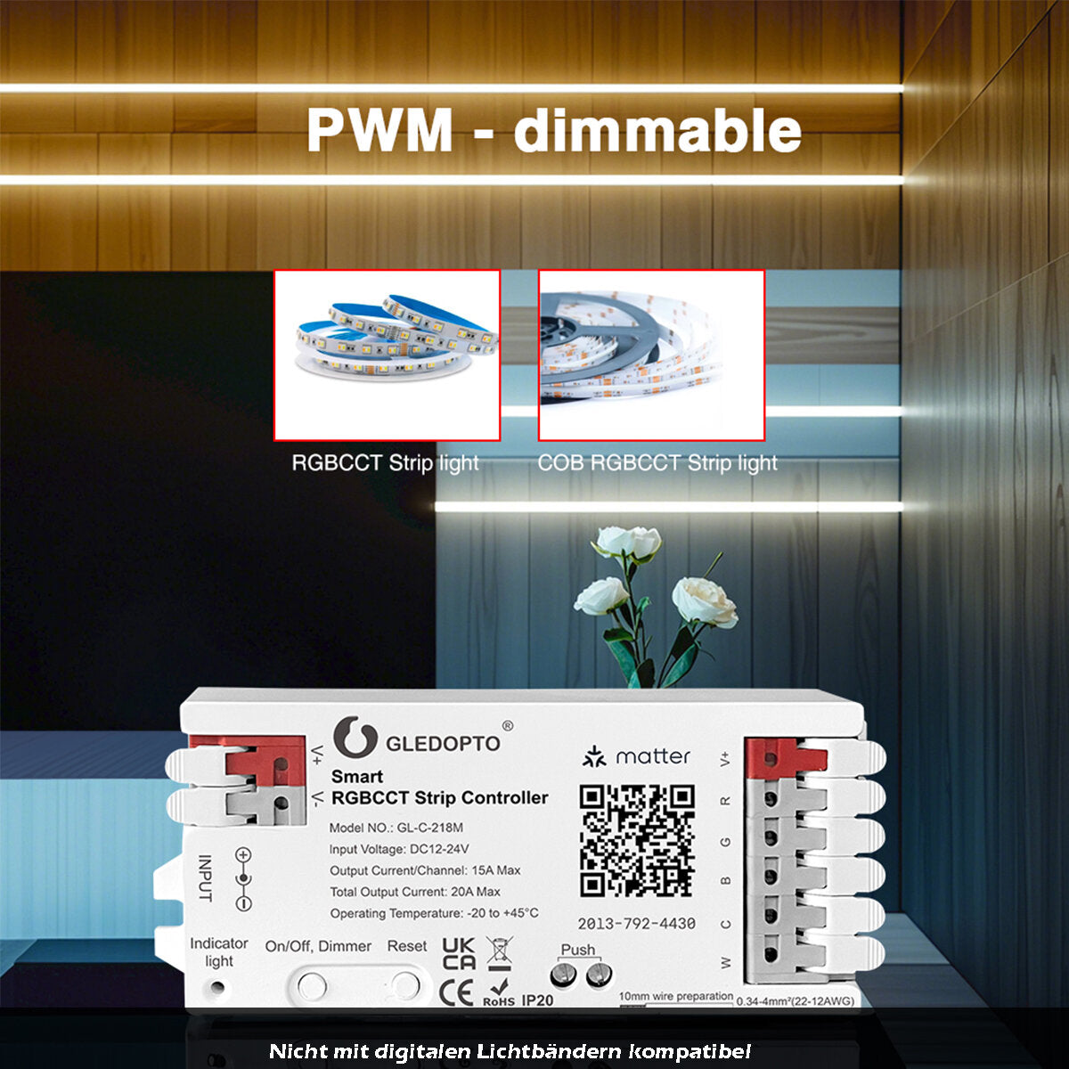 GLEDOPTO GL-C-218M Matter over WiFi Smart LED Controller RGBCCT